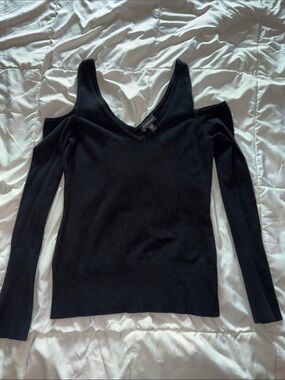 bebe Black Cold-Shoulder V-Neck Sweater